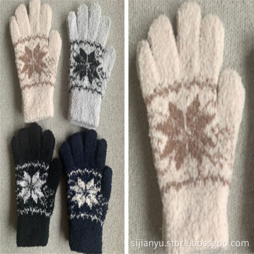 Mooie borduursels met bloemen bedrukte dameshandschoenen met vijf vingers